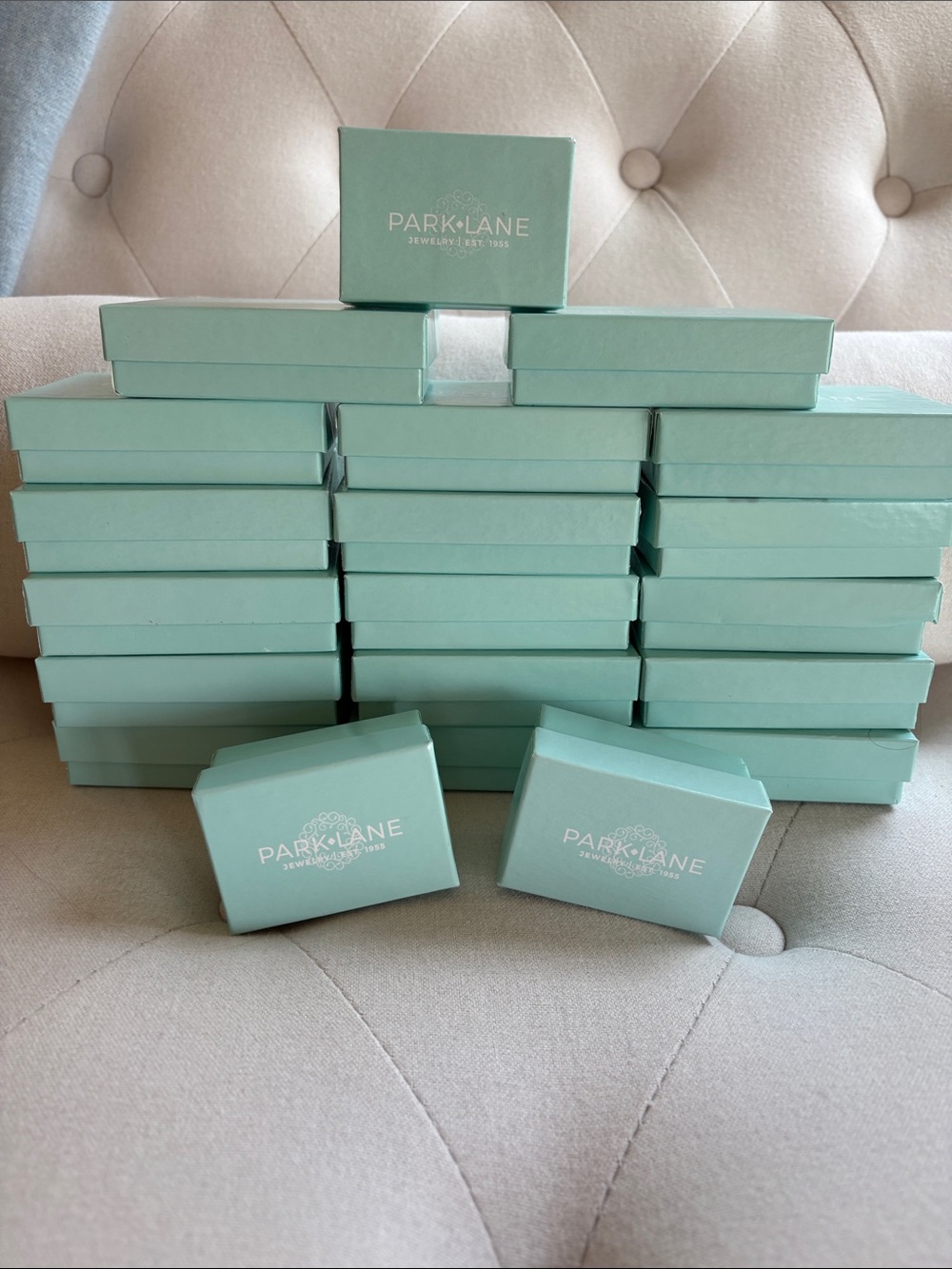 Park Lane Mint Green Jewelry Boxes - Stack of Branded Boxes